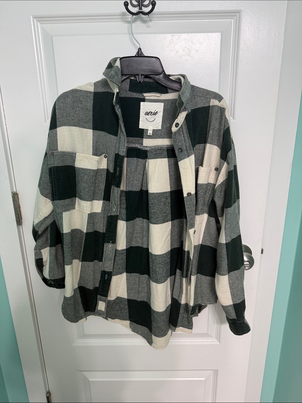 aerie dark green and Cream Buffalo Plaid Button-Up Shirt Jacket